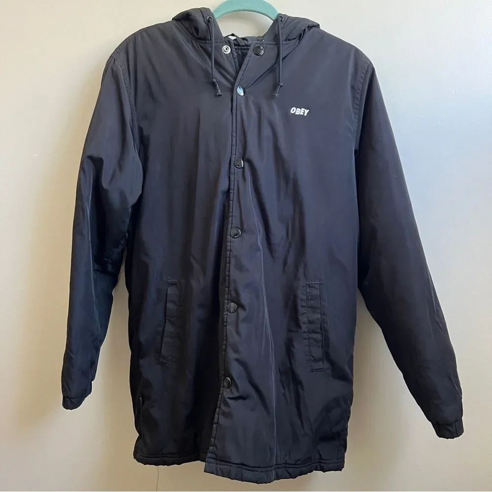 OBEY men’s black winter jacket with hood Size Small - Picture 1 of 7
